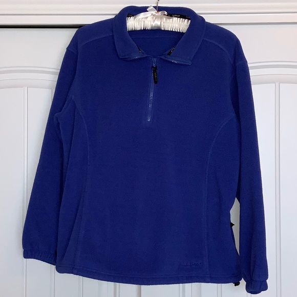 LL BEAN Polar Fleece Quarter Zip Jacket Large Pullover Coat 1/4 Blue Polartec - Picture 2 of 10